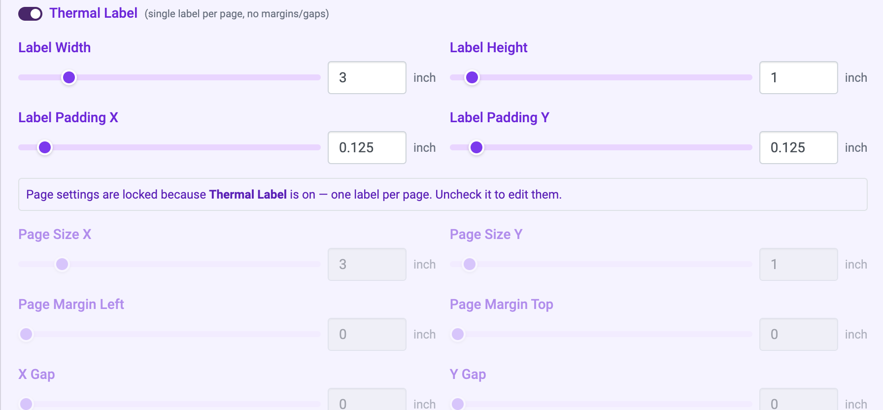 The thermal label toggle